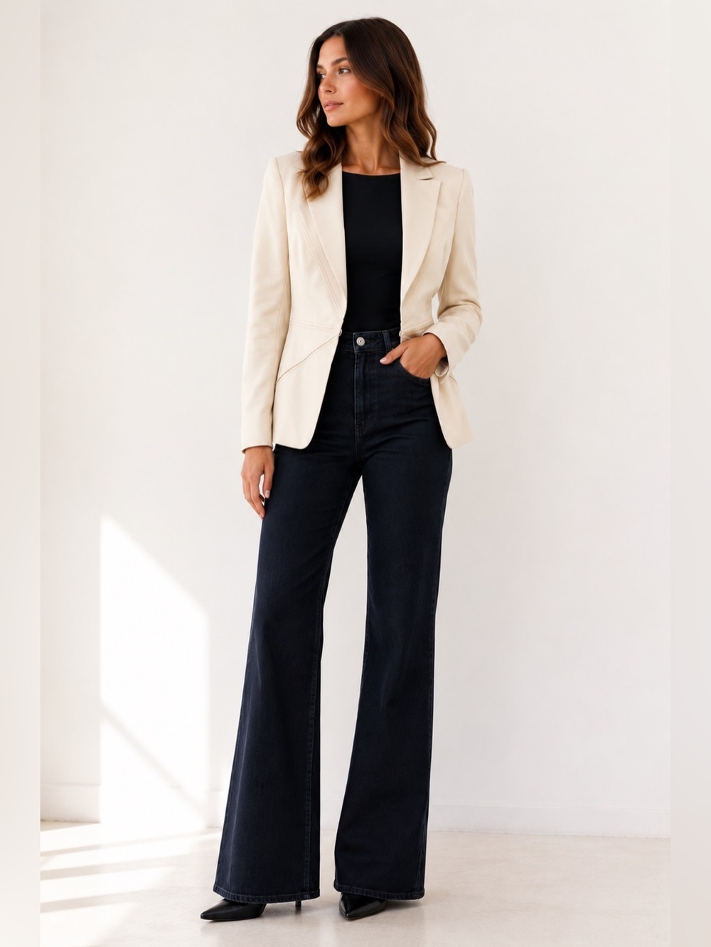 Escada Cream Virgin Wool Sculpted Blazer Size 4